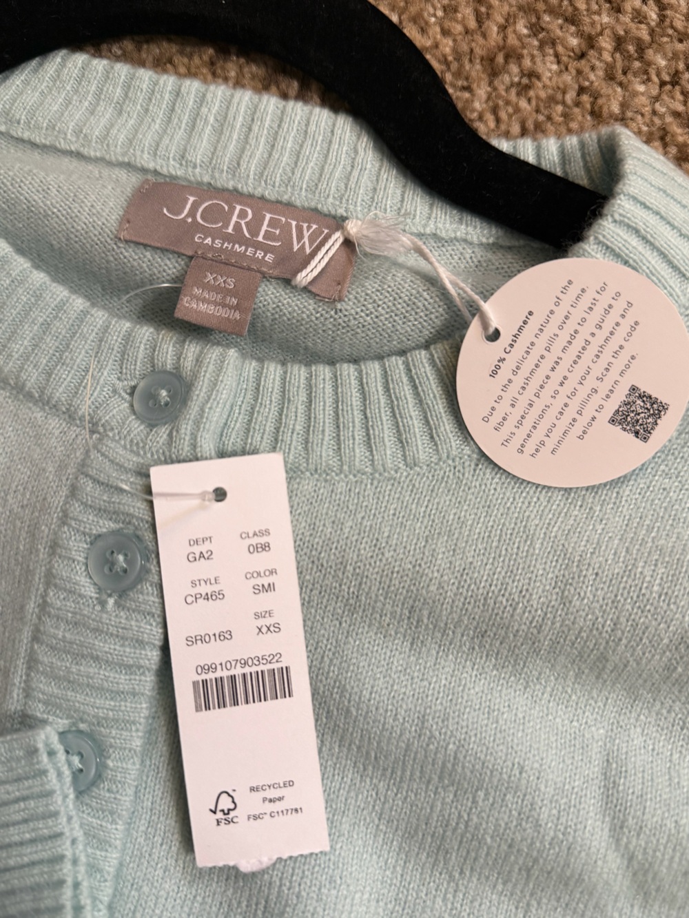 NWT J.Crew Perfect Cashmere Cardigan Sky Mint Green Button-Front Crewneck XXS - Picture 4 of 10
